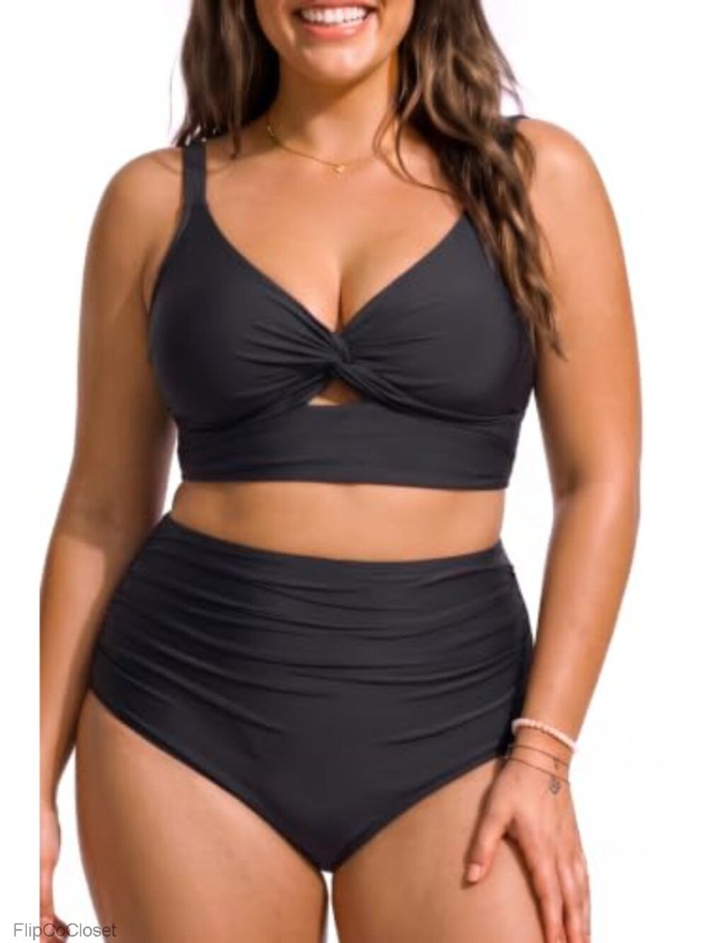 Plus Size Two Piece Bikini High Waisted Tummy Control Swimsuit